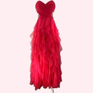 Masquerade coral color Strapless Ruffled Gown With Rhinestones Size 1/2 Prom Dre